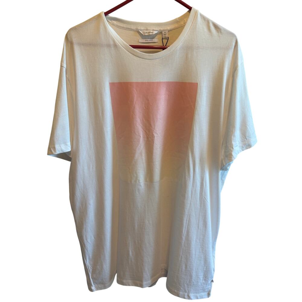 Calvin Klein City Sunset Logo Graphic Classic White T-Shirt Pink Graphic Sz XXL